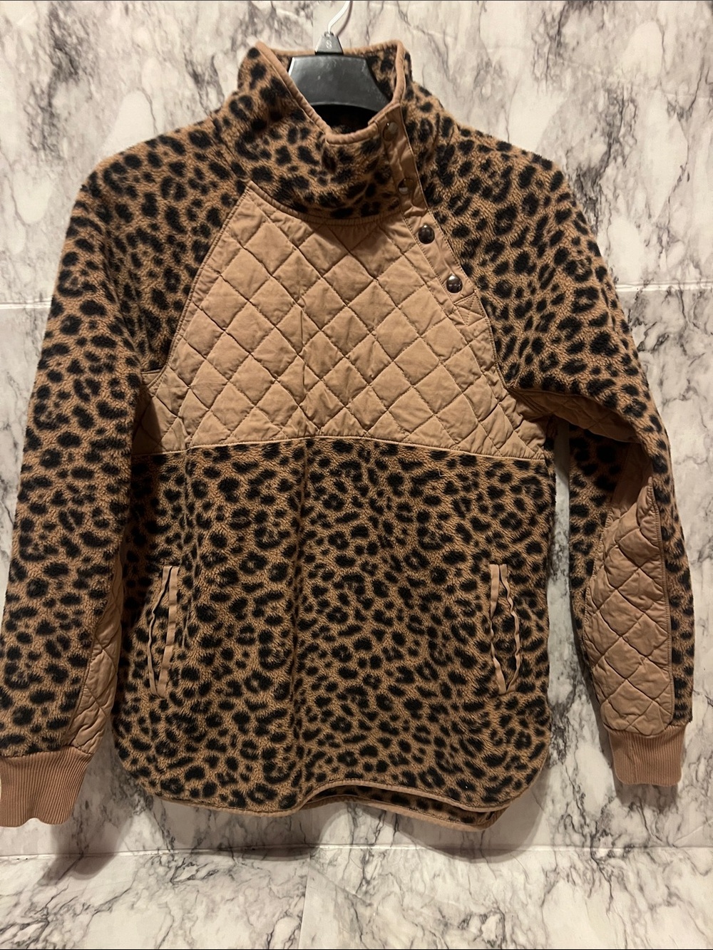 Abercrombie & Fitch Leopard Print Fleece Pullover - Brown & Black